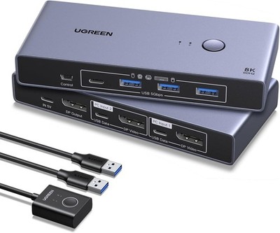 DP 1.4 KVM Switch 8K@60Hz 4K@240Hz 2 PC 1 Monitor 4x USB 3.0 Windows Mac Linux