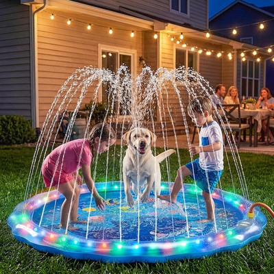 LED Glowing Splash Pad Sprinkler for Kids & Dogs, 60'' Non-Slip Outdoor Water Toy