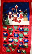 Christmas Advent Countdown Calendar Fabric Wall Hanging 28"L x 16"W Clean EUC