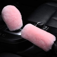 Pink Genuine Sheepskin Car Gear Shift Handle Level Stick Knob Cover Korean Pink