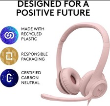 Logitech H390 Wired USB On-Ear Stereo Headphones with Mic PC Laptop Rose Pink