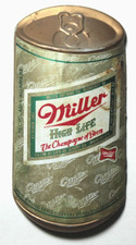 Vintage MILLER HIGH LIFE Beer Can PLASTIC Keg Sign 5" x 2.5" Promotional USED