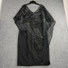 Ashro Dress Womens 14, Black Beaded Sequin Mesh Kaftan Maxi Formal Evening Gown