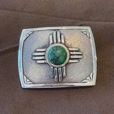 James Reid Zia Belt Buckle w/ Turquoise stone 1-1/2" Western Sterling Silver