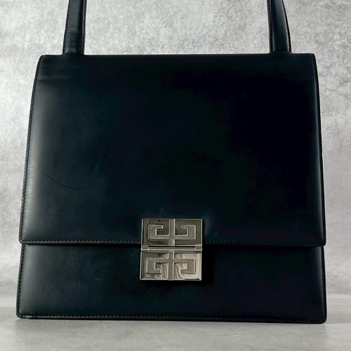 GIVENCHY Borsa a mano 4G logo patta pelle nera semplice classica design formale - Foto 11 di 24