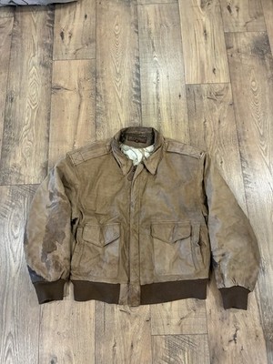Vintage Rock Creek Genuine Leather Bomber Jacket Brown Map Print Men s Medium