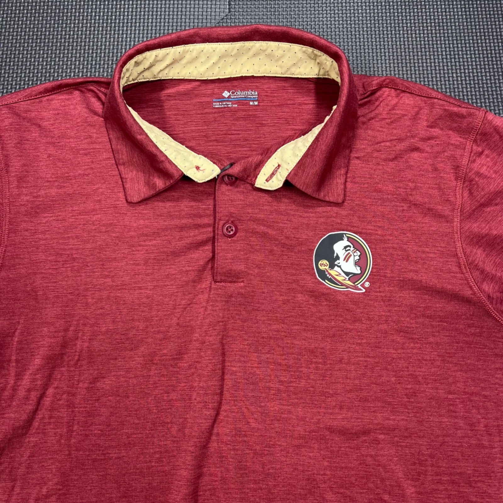 Columbia Mens Florida State Seminoles Polo Shirt M Red Gold thumbnail 3