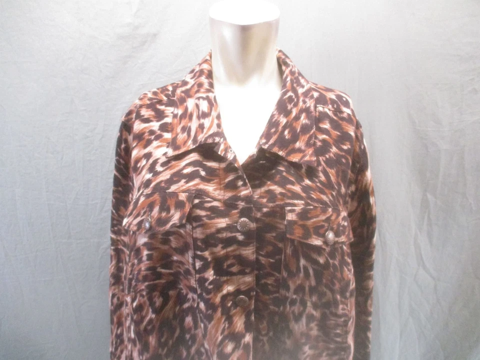 Lucy & Laurel Size 2X Women 100% Linen Button Up Stylish Firm Leopard Jacket 001 - Image 2 of 4