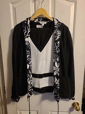 St. John Sport 3 Piece Set Jacket, Sleeveless Top, Pants Black & White Size M 