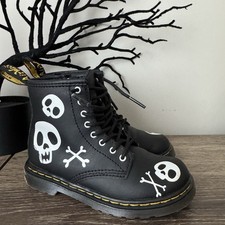 Dr. Martens Girls 10 Skull Bone Boots 1460 Leather Lace Up Shoes Spooky Icon Ltd