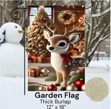 Garden Flag, 12  x18  , Christmas Reindeer, Thick Burlap Polyester Double-Sided