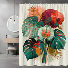 Tropical Floral Shower Curtain, Abstract Palm Leaves Print