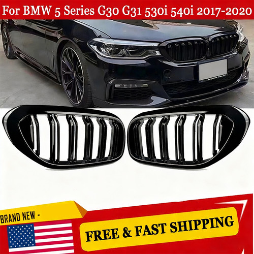 Gloss Black Fit BMW 5 Series G30 G31 530i 540i 2017-2020 Front Kidney Grille NEW