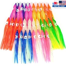 50PCS Luminous Octopus Squid Skirt Glow Soft Lure Hoochies Bait Fishing Lure Kit