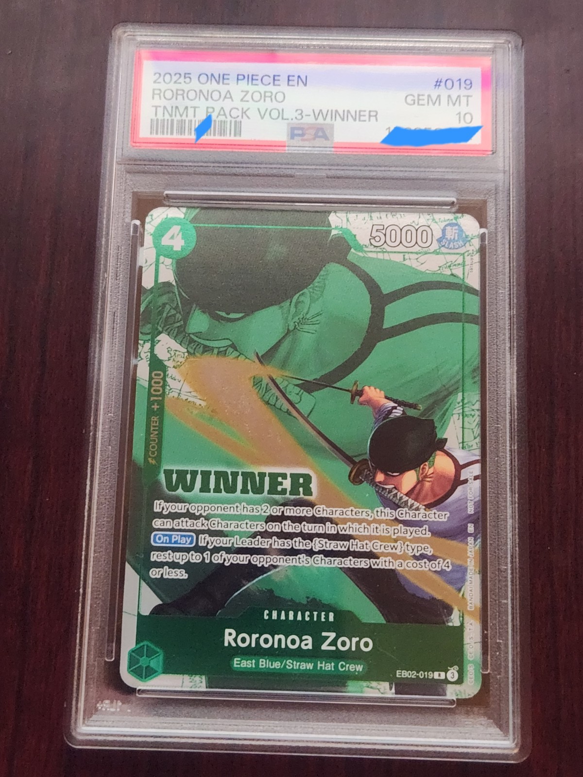 Roronoa Zoro Winner Pack 2025 Vol. 3 EB02-019 One Piece Promo Card Foil PSA 10