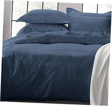 Full/ Queen Cotton Duvet Queen/Full: 3 Pc Duvet Cover Set Indigo Navy Blue