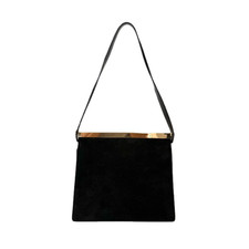 TOM FORD Era GUCCI Velvet Shoulder Bag Black Suede Gold Frame Vintage Auth