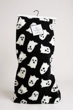 Storehouse Faux Fur Throw Blanket Black White Spooky Ghosts Halloween NWT