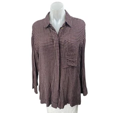 Urban Outfitters BDG Brown Checkered Plaid Long Sleeve Button Down Shirt Top S