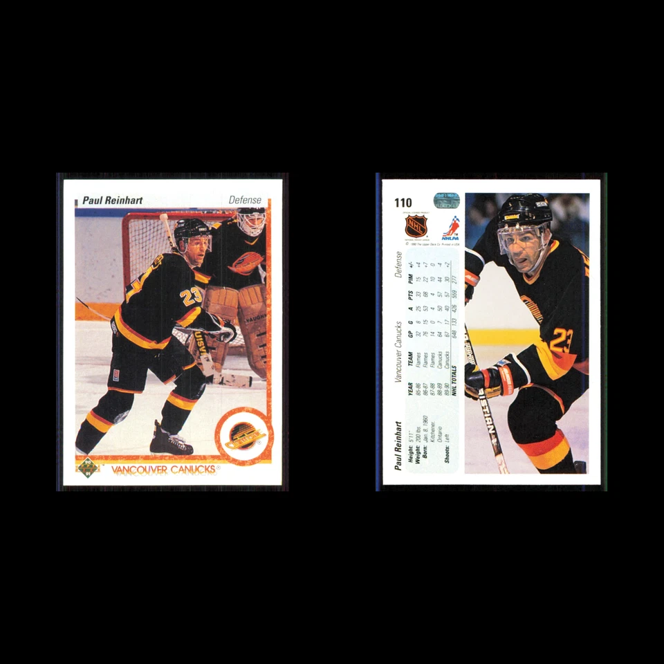 Paul Reinhart #110 1990 Upper Deck Vancouver Canucks Hockey Card NHL NM - Image 3 of 3