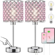 Touch Control Crystal Table Lamp-Dimmable Nightstand Lamp with USB-C A  AC C...