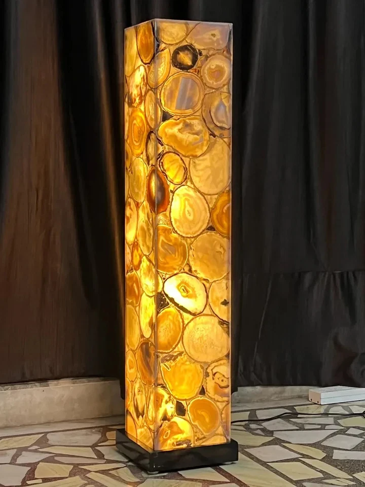 Lámpara de pie de ágata hecha a mano piedras preciosas decoración del hogar de lujo Foto 3 de 4