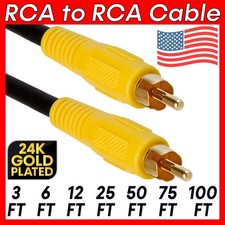 RCA Subwoofer Cable 1 RCA to 1 RCA Composite Cord Yellow Audio Video Cable