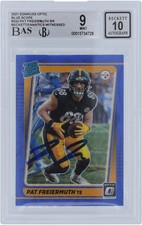 Pat Freiermuth Steelers Signed 2021 Panini Donruss 232 BAS 9/10 Rookie Card. rookie card picture