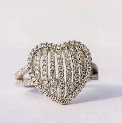 2Ct Round Cut Lab Created Damond Women Wedding Heart Ring 14K White Gold Plated