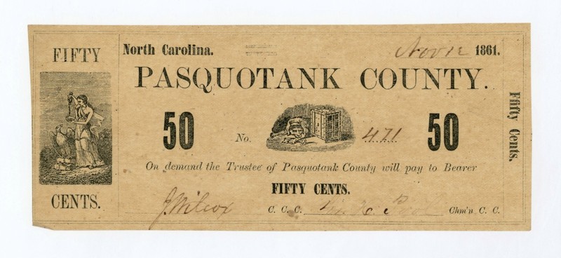 1861 50c Pasquotank County - Elizabeth City, NORTH CAROLINA Note AU