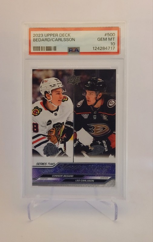 2023 Upper Deck Connor Bedard Leo Carlsson Young Guns Checklist PSA 10