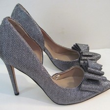   Betsey Johnson Silver Glitter Bow Heels  Party Pumps   D'Orsay Heels