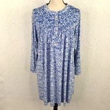 ARIA Blue Floral Fleece Nightgown Nightie Size L Pockets Stretch Long Sleeve