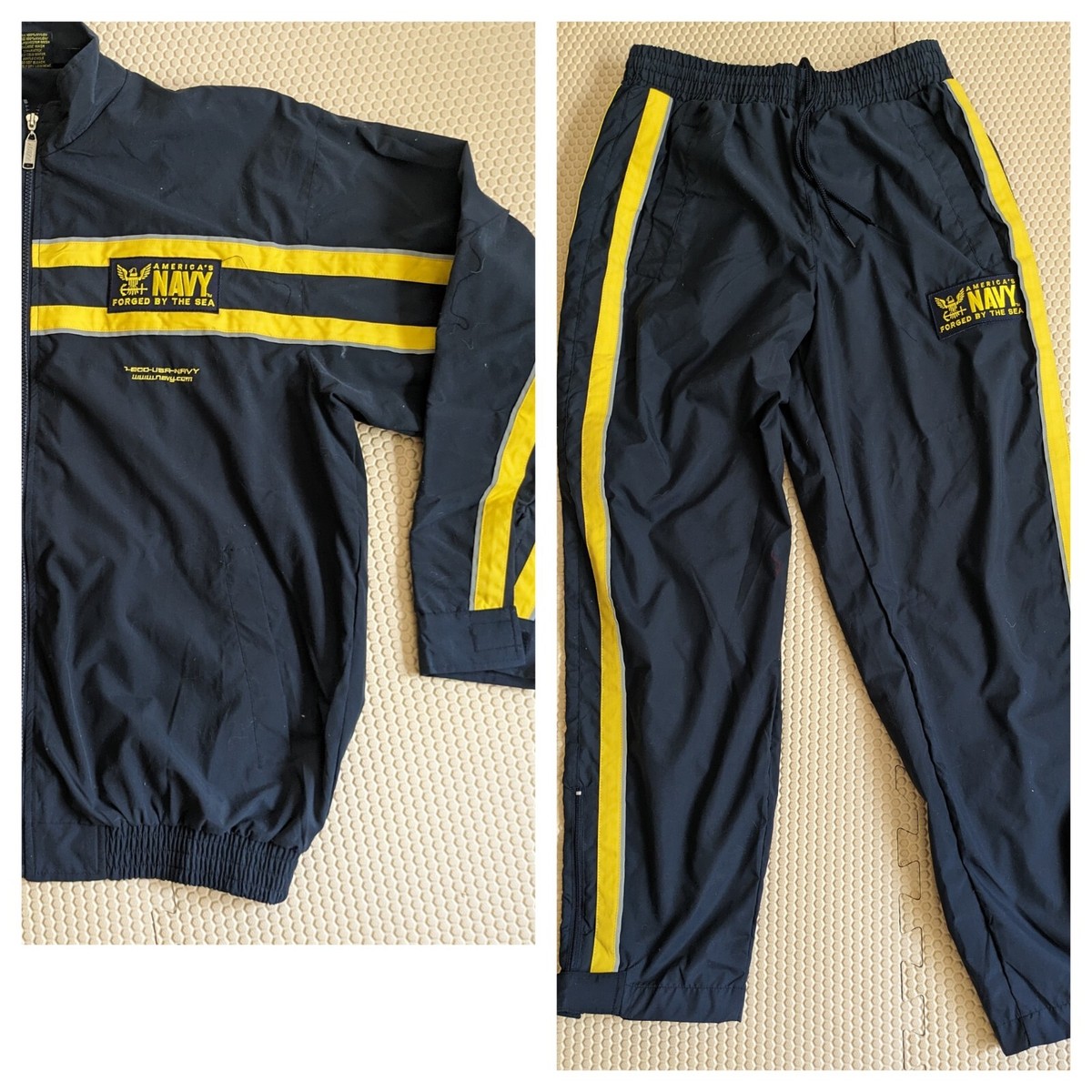 US Navy 2 Piece Blue Gold FORGED BY THE SEA Nylon Track Suit