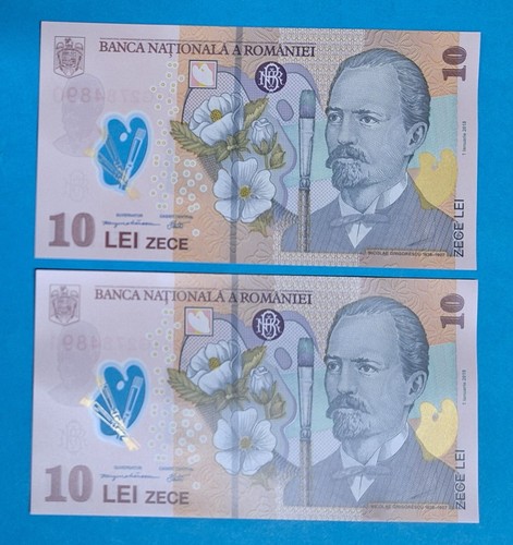 Romania polymer banknote 10 Lei 2024 - Lot of two notes consecutive series UNC - Picture 2 of 3