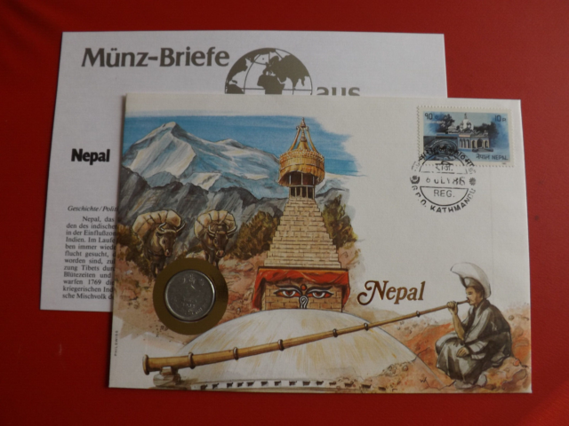 *Numisbrief Nepal 1986 mit Münze *(ALB11)
