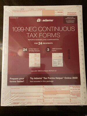 Adams 2022 1099-NEC Tax Form, White, 24/Pack (STAX524NEC-22) *FAST SHIP*