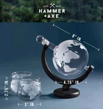 Hammer + Axe Globe Whiskey Decanter Set