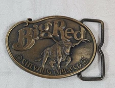 VINTAGE 1970s ***BIG RED CHEWING TOBACCO*** BRASS PLATED BELT BUCKLE