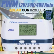 100A/60A/30A 12/24V/48V PWM Solar Charge Controller PV Solar Panel LCD Regulator