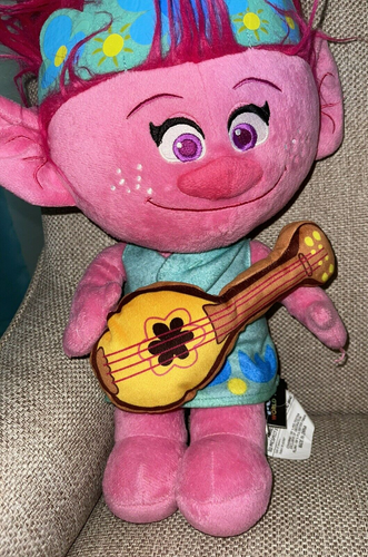 Dreamworks Trolls World Tour 20" POPPY with Guitar Bright Pink Large Plush Doll - Picture 3 of 10