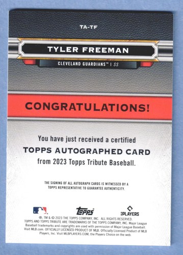 2023 Topps Tribute Tyler Freeman Rookie Auto Autograph Blue #/150 Guardians RC - Picture 2 of 2