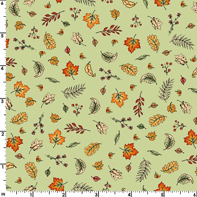 Sweater Weather Blowing Leaves Green by Kris Lammers for Maywood 1/2 Yard