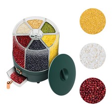 Rice Dispenser Dry Grain Food Storage Container Tank 6-Grid Rotating for Kitchen