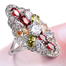 New Charm Mix Color Morganite Topaz Gemstone Classical Women Silver Rings 6-10