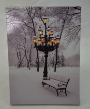 Winter Scene LED Battery Light Up Lighted Canvas Picture Wall Tabletop Frame Art