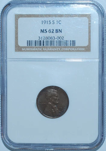 1915 S NGC MS62BN Lincoln Wheat Cent