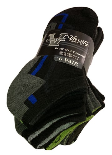 6 Pack Varsity Pro Athletic Boys Low Cut Ankle Sport Socks Back to School - 第 1/5 張圖片