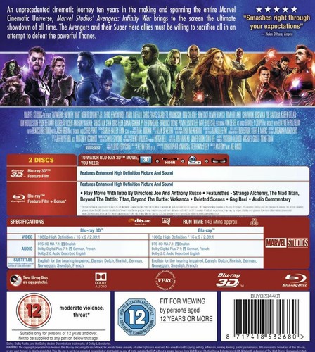 Avengers INFINITY WAR (2018) 3D + 2D Blu-Ray BRAND NEW Free Ship - Picture 2 of 2