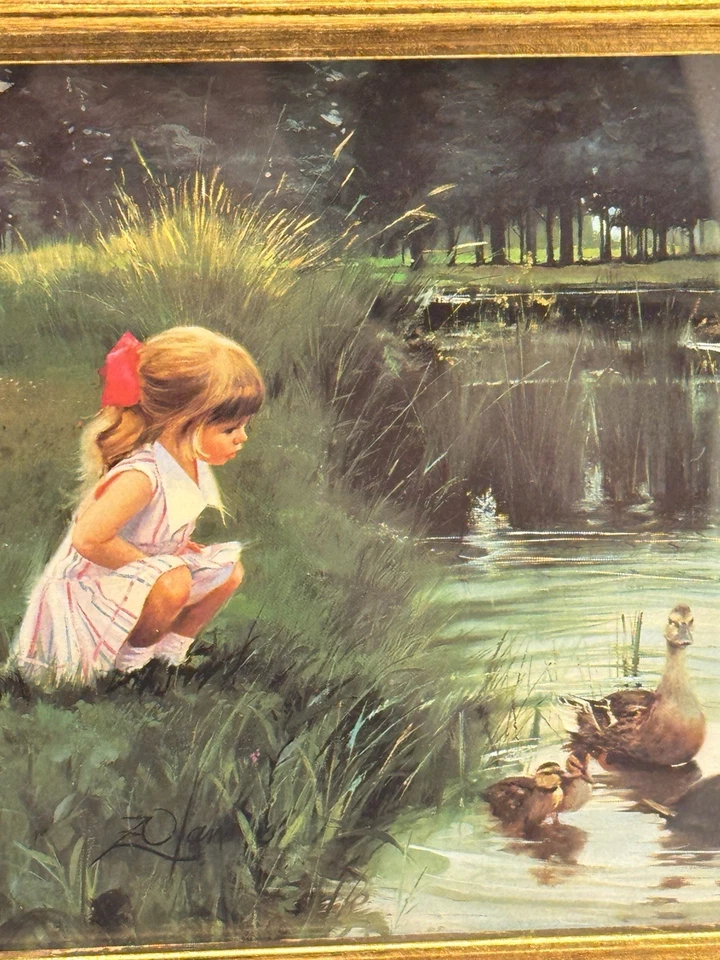 VTG Donald Zolan Morning Discovery  Ornate Gold Gilded Frame Lithograph 7”x 8.5” - Image 2 of 4